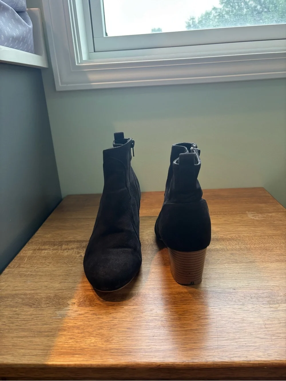 Women's Black Suede Ankle Boots with Stacked Heel